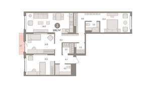 3-к квартира, вторичка, 109м2, 3/25 этаж