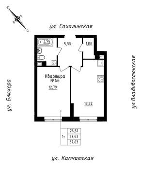 1-к квартира, строящийся дом, 38м2, 7/25 этаж