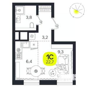 1-к квартира, вторичка, 23м2, 23/27 этаж