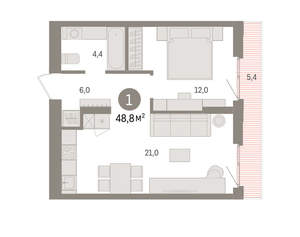 1-к квартира, вторичка, 49м2, 4/25 этаж