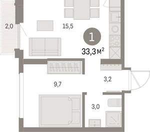 1-к квартира, вторичка, 33м2, 9/9 этаж