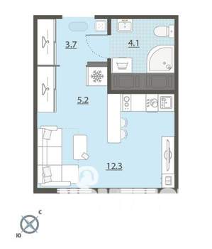 Студия квартира, вторичка, 25м2, 19/24 этаж