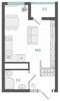 Студия квартира, вторичка, 27м2, 9/19 этаж
