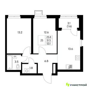2-к квартира, вторичка, 53м2, 18/31 этаж