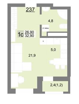 Студия квартира, вторичка, 33м2, 26/26 этаж