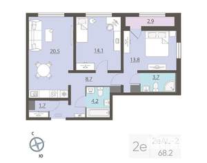 2-к квартира, вторичка, 68м2, 11/25 этаж