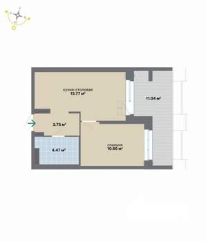 1-к квартира, вторичка, 46м2, 3/9 этаж