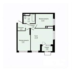 2-к квартира, строящийся дом, 60м2, 24/30 этаж