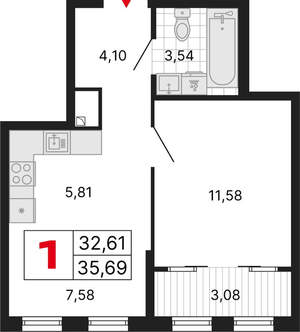 1-к квартира, вторичка, 36м2, 25/25 этаж
