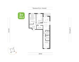 3-к квартира, вторичка, 88м2, 3/17 этаж