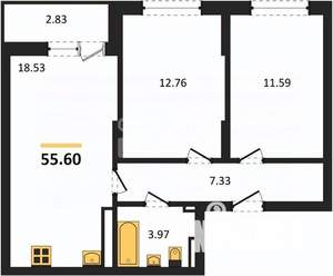 2-к квартира, вторичка, 53м2, 15/17 этаж