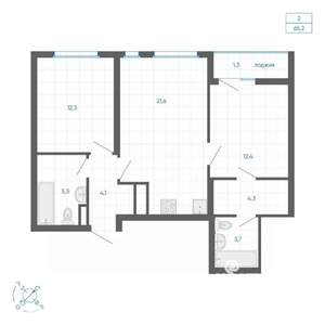 2-к квартира, вторичка, 65м2, 29/32 этаж