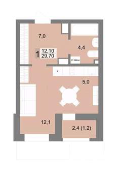 1-к квартира, строящийся дом, 30м2, 10/25 этаж