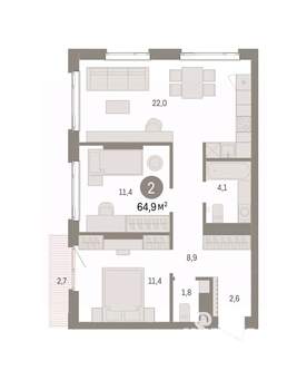 2-к квартира, вторичка, 65м2, 10/25 этаж