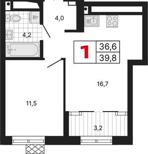 1-к квартира, вторичка, 40м2, 21/15 этаж