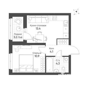 1-к квартира, строящийся дом, 34м2, 6/16 этаж