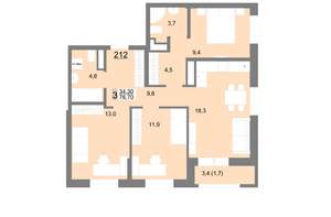 3-к квартира, вторичка, 77м2, 23/26 этаж