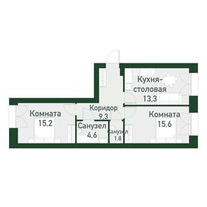 2-к квартира, вторичка, 57м2, 1/4 этаж