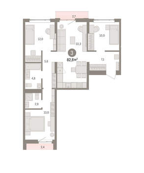 3-к квартира, вторичка, 83м2, 3/25 этаж