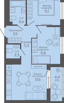 2-к квартира, вторичка, 58м2, 3/16 этаж