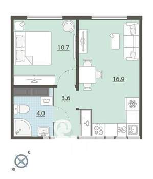 1-к квартира, вторичка, 35м2, 13/24 этаж