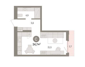 Студия квартира, вторичка, 35м2, 9/25 этаж