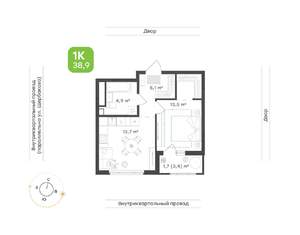 1-к квартира, вторичка, 39м2, 18/24 этаж