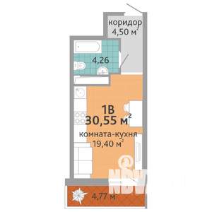1-к квартира, вторичка, 31м2, 19/25 этаж