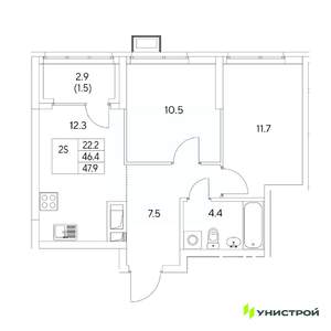 2-к квартира, вторичка, 48м2, 8/31 этаж