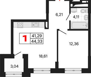 1-к квартира, вторичка, 44м2, 24/25 этаж