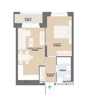 1-к квартира, вторичка, 44м2, 3/25 этаж