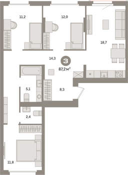 3-к квартира, вторичка, 87м2, 5/9 этаж