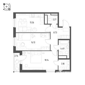 2-к квартира, строящийся дом, 69м2, 4/25 этаж