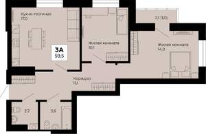 2-к квартира, строящийся дом, 60м2, 13/25 этаж