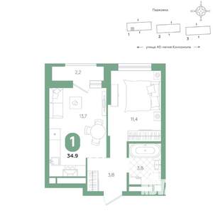 1-к квартира, вторичка, 35м2, 10/16 этаж