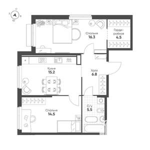 2-к квартира, строящийся дом, 63м2, 19/25 этаж