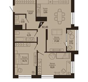 3-к квартира, вторичка, 82м2, 12/23 этаж