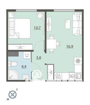 1-к квартира, вторичка, 36м2, 9/24 этаж