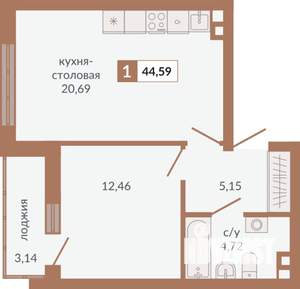 1-к квартира, строящийся дом, 45м2, 2/31 этаж