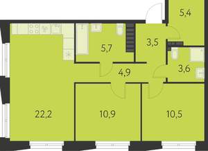 2-к квартира, вторичка, 66м2, 22/25 этаж