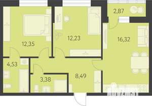 2-к квартира, вторичка, 59м2, 3/25 этаж