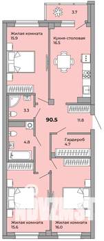 3-к квартира, сданный дом, 91м2, 5/21 этаж