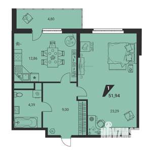 1-к квартира, вторичка, 52м2, 8/25 этаж