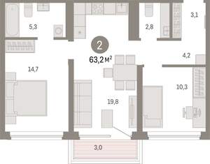 2-к квартира, вторичка, 63м2, 6/8 этаж