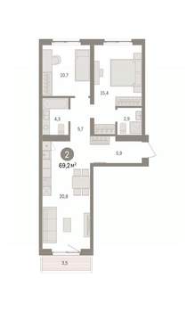 2-к квартира, вторичка, 69м2, 4/8 этаж