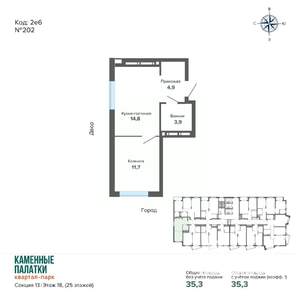 1-к квартира, вторичка, 35м2, 18/25 этаж