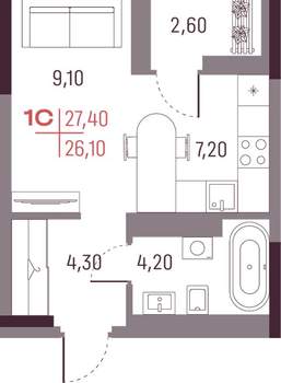 1-к квартира, вторичка, 26м2, 15/25 этаж