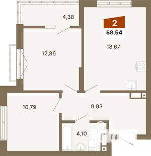 2-к квартира, строящийся дом, 59м2, 3/23 этаж