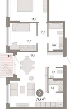 2-к квартира, вторичка, 78м2, 1/17 этаж