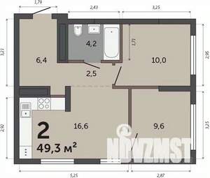 2-к квартира, строящийся дом, 49м2, 27/30 этаж